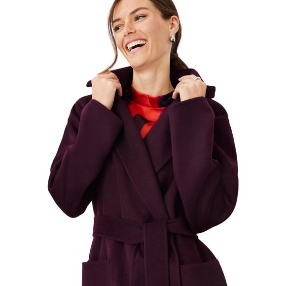 Ann Taylor Doubleface Belted Blanket Coat Waist Tie Vineyard Grape Size LP - Picture 3 of 11